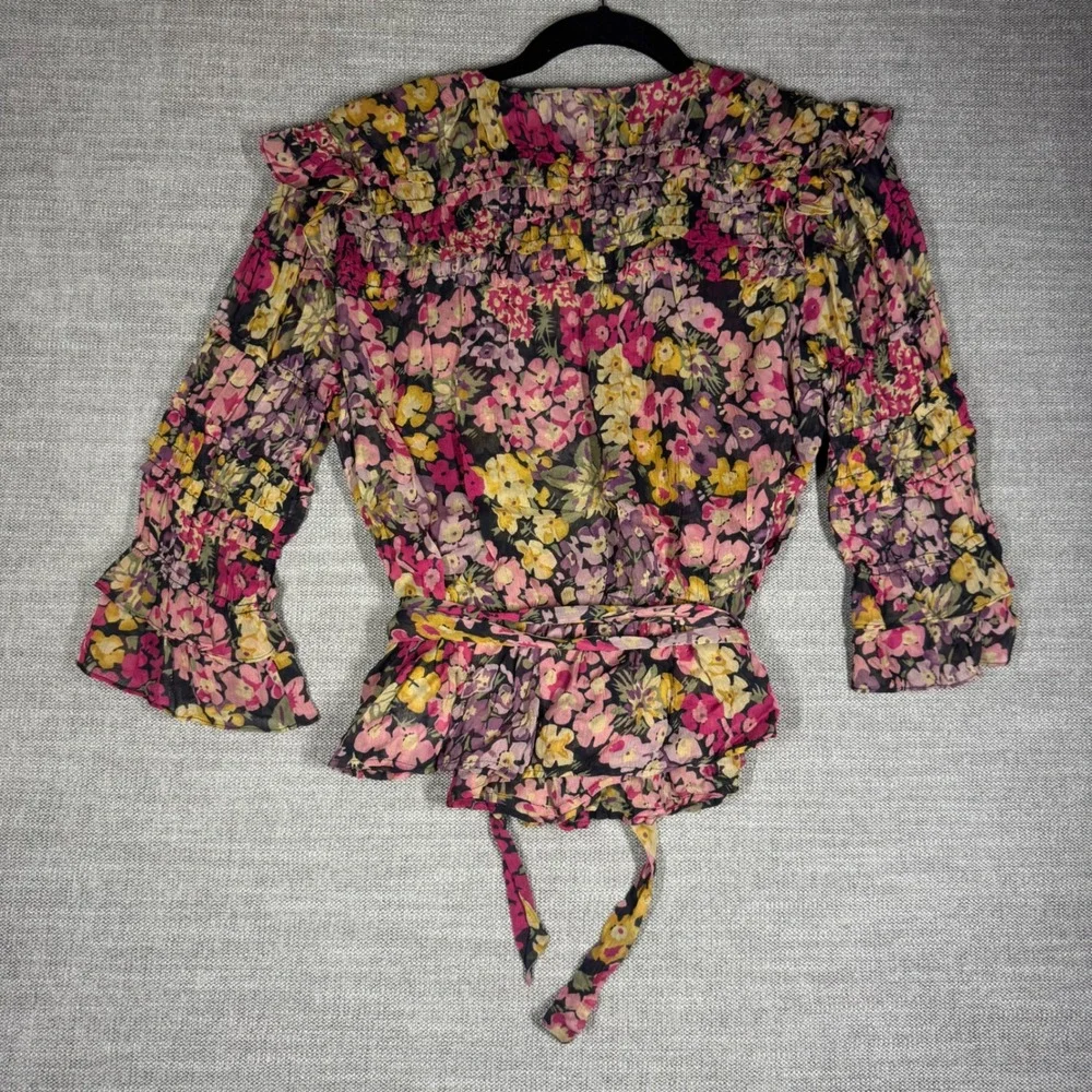 Polo Ralph Lauren Floral Wrap Peplum Blouse Smocked Ruffle Small Petite $298‎